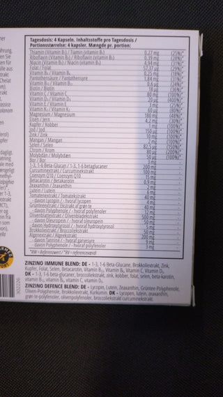 Tabelle Inhaltsstoffe zinzino Immune